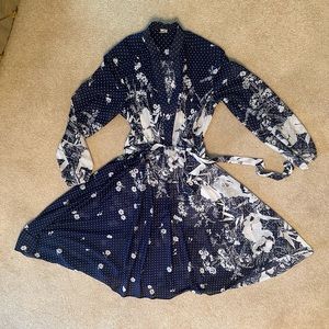 Vintage navy polkadot and white rose dress